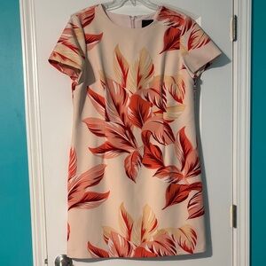 Alex Marie Coral and Cream Leaf Print Mini Dress